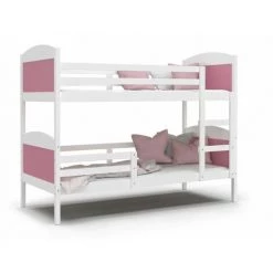 KIDS LITERIE Lit Superposé Mati 90x190 Blanc - Rose Livré Avec Sommiers - Blanc - Rose