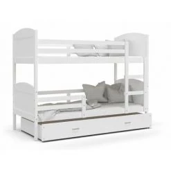 KIDS LITERIE Lit Superposé Mateo 90x200 Blanc Livré Avec Sommiers, Tiroir Et Matelas En Mousse De 7cm - Blanc