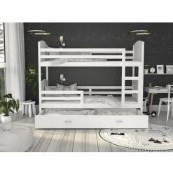 KIDS LITERIE Lit Superposé Mateo 90x200 Blanc Livré Avec Sommiers, Tiroir Et Matelas En Mousse De 7cm - Blanc -Lit enfant Soldes Boutique 60063135 3