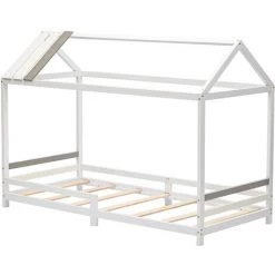 Lit Cabane Enfant 90 X 200 Cm-Décoration Coutures Tricolores-Bois Massif Blanc Fortuna Lai -Lit enfant Soldes Boutique 60241121 3