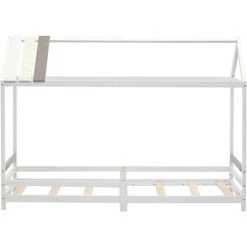 Lit Cabane Enfant 90 X 200 Cm-Décoration Coutures Tricolores-Bois Massif Blanc Fortuna Lai -Lit enfant Soldes Boutique 60241121 4