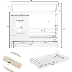 Lit Cabane,lit Enfant, Lit Simple, 80*160 Cm, Avec Fenêtre, Avec Anti-chute Et Sommier à Lattes, Blanc?Fortuna Lai -Lit enfant Soldes Boutique 60241149 5