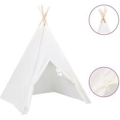 H&B Tente Tipi D'enfants Avec Sac Peau De Pêche Blanc 120x120x150cm