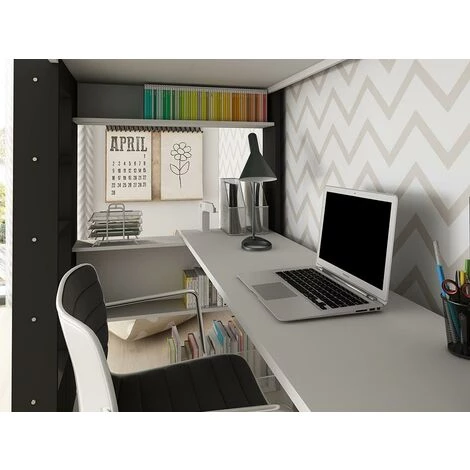 VENTE-UNIQUE.COM Lit Mezzanine Avec Bureau Et Rangements Intégrés - 90 X 200 Cm - Blanc Et Anthracite - NOAH II - Gris Anthracite, Blanc 4 VENTE-UNIQUE.COM Lit Mezzanine Avec Bureau Et Rangements Intégrés - 90 X 200 Cm - Blanc Et Anthracite - NOAH II - Gris Anthracite, Blanc – Image 4
