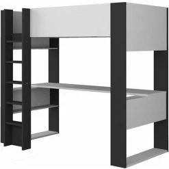 VENTE-UNIQUE.COM Lit Mezzanine Avec Bureau Et Rangements Intégrés - 90 X 200 Cm - Blanc Et Anthracite - NOAH II - Gris Anthracite, Blanc 9 VENTE-UNIQUE.COM Lit Mezzanine Avec Bureau Et Rangements Intégrés - 90 X 200 Cm - Blanc Et Anthracite - NOAH II - Gris Anthracite, Blanc -Lit enfant Soldes Boutique 60313389 5