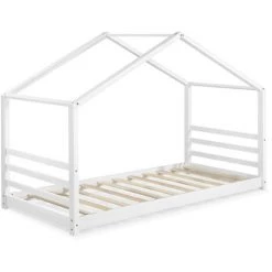 Lit Cabane Vardø Avec Grille Et Matelas à Mousse à Froid 90 X 200 Cm Blanc [en.casa] -Lit enfant Soldes Boutique 60433662 3
