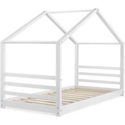 Lit Cabane Vardø Avec Grille Et Matelas à Mousse à Froid 90 X 200 Cm Blanc [en.casa] -Lit enfant Soldes Boutique 60433662 4
