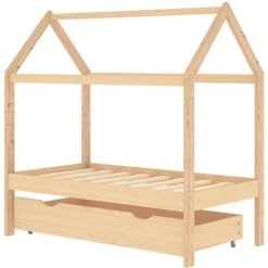 Hommoo Cadre De Lit D'enfant Avec Tiroir Bois De Pin Massif 70x140 Cm
