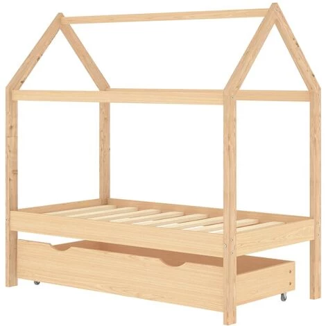 Hommoo Cadre De Lit D'enfant Avec Tiroir Bois De Pin Massif 70x140 Cm 2 Hommoo Cadre De Lit D'enfant Avec Tiroir Bois De Pin Massif 70x140 Cm – Image 2