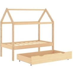 Hommoo Cadre De Lit D'enfant Avec Tiroir Bois De Pin Massif 70x140 Cm 9 Hommoo Cadre De Lit D'enfant Avec Tiroir Bois De Pin Massif 70x140 Cm -Lit enfant Soldes Boutique 60439697 5