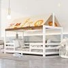 MERAX Lit Cabane Pour Enfant 190 X 90 Cm Avec Barrières En Bois De Pin Massif, Toit En Tissu, Sommier à Lattes Inclus, Blanc