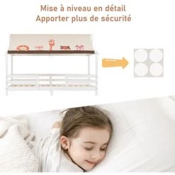 MERAX Lit Cabane Pour Enfant 190 X 90 Cm Avec Barrières En Bois De Pin Massif, Toit En Tissu, Sommier à Lattes Inclus, Blanc -Lit enfant Soldes Boutique 61078402 3