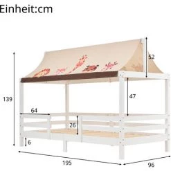 MERAX Lit Cabane Pour Enfant 190 X 90 Cm Avec Barrières En Bois De Pin Massif, Toit En Tissu, Sommier à Lattes Inclus, Blanc -Lit enfant Soldes Boutique 61078402 5