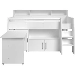 Lit Haut Combiné Avec Bureau Et Rangements - 90x200 - Swan - Calicosy - Blanc