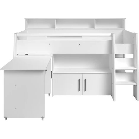 Lit Haut Combiné Avec Bureau Et Rangements - 90x200 - Swan - Calicosy - Blanc 1 Lit Haut Combiné Avec Bureau Et Rangements - 90x200 - Swan - Calicosy - Blanc