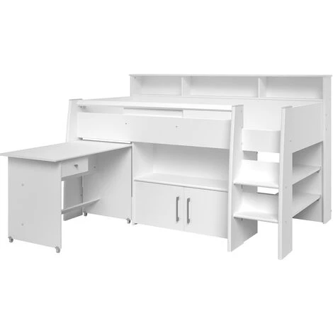 Lit Haut Combiné Avec Bureau Et Rangements - 90x200 - Swan - Calicosy - Blanc 3 Lit Haut Combiné Avec Bureau Et Rangements - 90x200 - Swan - Calicosy - Blanc – Image 3
