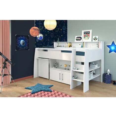 Lit Haut Combiné Avec Bureau Et Rangements - 90x200 - Swan - Calicosy - Blanc 4 Lit Haut Combiné Avec Bureau Et Rangements - 90x200 - Swan - Calicosy - Blanc – Image 4