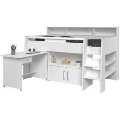 Lit Haut Combiné Avec Bureau Et Rangements - 90x200 - Swan - Calicosy - Blanc 9 Lit Haut Combiné Avec Bureau Et Rangements - 90x200 - Swan - Calicosy - Blanc -Lit enfant Soldes Boutique 61189089 5