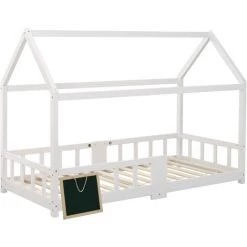 GROSMONDE 90 X 200 Cm Kinderbett Hausbett, Holzbett Für Kinderzimmer, Inkl. Tafel|Lattenrosten|Rausfallschutz, Aus Kiefernholz, Wei&szlig (ohne Matratze) -Lit enfant Soldes Boutique 61644969 3