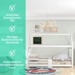 GROSMONDE 90 X 200 Cm Kinderbett Hausbett, Holzbett Für Kinderzimmer, Inkl. Tafel|Lattenrosten|Rausfallschutz, Aus Kiefernholz, Wei&szlig (ohne Matratze) -Lit enfant Soldes Boutique 61644969 4