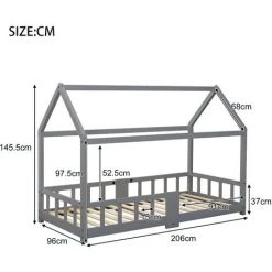 FORTUNA LAI Lit Cabane Enfant, Cadre De Lit En Bois De Pin Massif, Avec Sommier à Lattes Et Toit, Avec Protection Contre Les Chutes, 90 X 200 Cm-Gris 9 FORTUNA LAI Lit Cabane Enfant, Cadre De Lit En Bois De Pin Massif, Avec Sommier à Lattes Et Toit, Avec Protection Contre Les Chutes, 90 X 200 Cm-Gris -Lit enfant Soldes Boutique 63373072 5