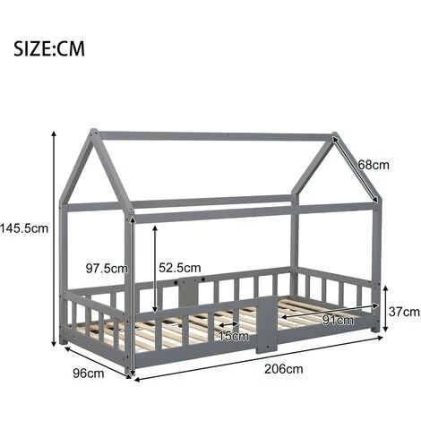 FORTUNA LAI Lit Cabane Enfant, Cadre De Lit En Bois De Pin Massif, Avec Sommier à Lattes Et Toit, Avec Protection Contre Les Chutes, 90 X 200 Cm-Gris 5 FORTUNA LAI Lit Cabane Enfant, Cadre De Lit En Bois De Pin Massif, Avec Sommier à Lattes Et Toit, Avec Protection Contre Les Chutes, 90 X 200 Cm-Gris – Image 5