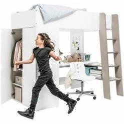 Lit Enfant BOBOCHIC - Lit Mezzanine Avec Matelas 120x200 Cm TOMI 120x200 - Blanc -Lit enfant Soldes Boutique 63560447 5