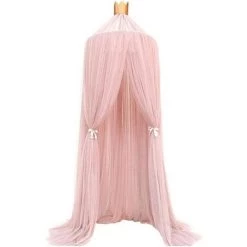 Enfant Dôme Moustiquaire Tente Lit Baldaquin Moustiquaire Linge De Lit Avec Dentelle Rond Bébé Garçon Fille Rose LangRay