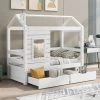 RANIPOBO Lit Cabane Lit Enfant Lit Jeunesse 160x80 Avec Protection Antichute, Lit Enfant Polyvalent En Bois Pour Gar?ons Et Filles, Lit Enfant En Bois Massif Avec Fenetre Antichute Et Sommier A Lattes, Blanc