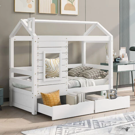 RANIPOBO Lit Cabane Lit Enfant Lit Jeunesse 160x80 Avec Protection Antichute, Lit Enfant Polyvalent En Bois Pour Gar?ons Et Filles, Lit Enfant En Bois Massif Avec Fenetre Antichute Et Sommier A Lattes, Blanc 1 RANIPOBO Lit Cabane Lit Enfant Lit Jeunesse 160x80 Avec Protection Antichute, Lit Enfant Polyvalent En Bois Pour Gar?ons Et Filles, Lit Enfant En Bois Massif Avec Fenetre Antichute Et Sommier A Lattes, Blanc