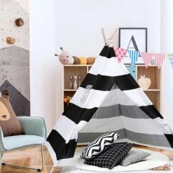 Randaco Tipi Tente Tente De Jeu Pour Enfants Amovible Jardin Tipii Tente Pour Enfants Tente Indienne 120x120CM - Noir