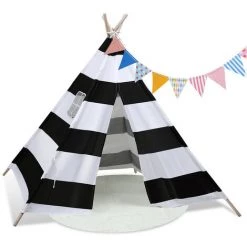 Randaco Tipi Tente Enfants Chaîne De Fanions Tente De Jardin Tente Indienne Tente De Jeu Enfants 120x120CM - Noir