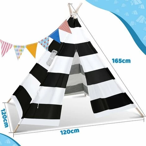 Randaco Tipi Tente Enfants Chaîne De Fanions Tente De Jardin Tente Indienne Tente De Jeu Enfants 120x120CM - Noir 2 Randaco Tipi Tente Enfants Chaîne De Fanions Tente De Jardin Tente Indienne Tente De Jeu Enfants 120x120CM - Noir – Image 2