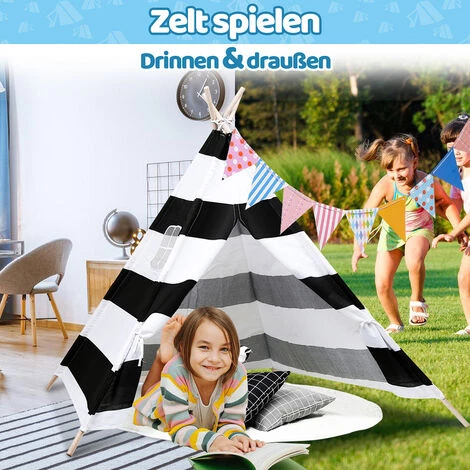 SWANEW Tipi Tente Tente De Jeu Pour Enfants Amovible Jardin Tipii Tente Pour Enfants Tente Indienne 120x120CM - Noir 4 SWANEW Tipi Tente Tente De Jeu Pour Enfants Amovible Jardin Tipii Tente Pour Enfants Tente Indienne 120x120CM - Noir – Image 4