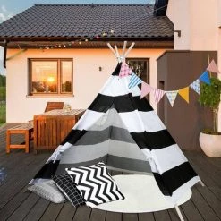 VINGO Tipi Tente Tente De Jeu Pour Enfants Amovible Jardin Tipii Tente Pour Enfants Tente Indienne 120x120CM - Noir