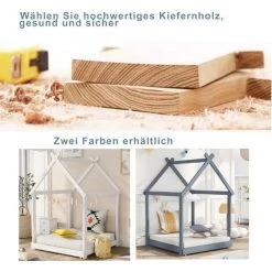 JN.SONGS Lit Enfant 90x200 Cm Lit Maison En Bois Massif Lit Convertible Au Sol Avec Lattes Pour Garçons Et Filles - Blanc -Lit enfant Soldes Boutique 63780361 4