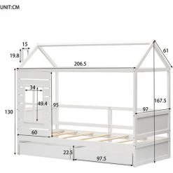 JN.SONGS Lit Maison Cabane Lit D'enfants 90x200 Cm En Bois Massif Avec 2 Tiroirs Et Sommier à Lattes Pour Garçons Et Filles, Blanc 9 JN.SONGS Lit Maison Cabane Lit D'enfants 90x200 Cm En Bois Massif Avec 2 Tiroirs Et Sommier à Lattes Pour Garçons Et Filles, Blanc -Lit enfant Soldes Boutique 63780387 5