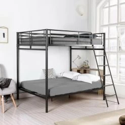 MEUBLES COSY Lit Superposé 4 Places En Métal Noir Avec échelle 140x190cm (matelas Non Inclus) - Noir