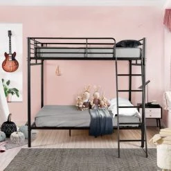 MEUBLES COSY Lit Superposé 4 Places En Métal Noir Avec échelle 140x190cm (matelas Non Inclus) - Noir -Lit enfant Soldes Boutique 63955451 3