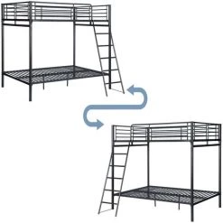 MEUBLES COSY Lit Superposé 4 Places En Métal Noir Avec échelle 140x190cm (matelas Non Inclus) - Noir -Lit enfant Soldes Boutique 63955451 4