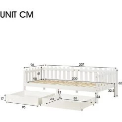 MERAX Lit Cabane 200x90cm, Lit Enfant Avec 2 Tiroirs En MDF, Tiroirs Sur Roulettes, Sommier à Lattes En Pin, Blanc 9 MERAX Lit Cabane 200x90cm, Lit Enfant Avec 2 Tiroirs En MDF, Tiroirs Sur Roulettes, Sommier à Lattes En Pin, Blanc -Lit enfant Soldes Boutique 64087886 5