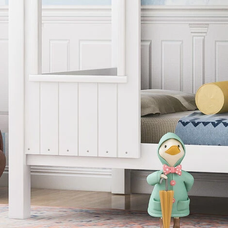 MERAX Lit Cabane 200x90cm, Lit Bébé, Lit De Jour Avec 2 Fenêtres, Cadre En Pin, Toit En MDF, Blanc 2 MERAX Lit Cabane 200x90cm, Lit Bébé, Lit De Jour Avec 2 Fenêtres, Cadre En Pin, Toit En MDF, Blanc – Image 2