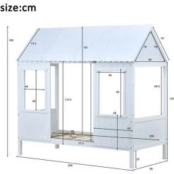 MERAX Lit Cabane 200x90cm, Lit Bébé, Lit De Jour Avec 2 Fenêtres, Cadre En Pin, Toit En MDF, Blanc 9 MERAX Lit Cabane 200x90cm, Lit Bébé, Lit De Jour Avec 2 Fenêtres, Cadre En Pin, Toit En MDF, Blanc -Lit enfant Soldes Boutique 64087911 5
