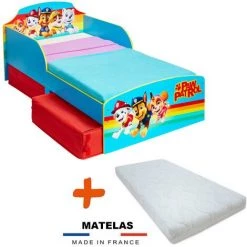 BEBEGAVROCHE Pack Lit Matelas Pat'patrouille Arc En Ciel = Lit + Sommier + Lattes + Matelas - 70x140 Cm - Multicolor
