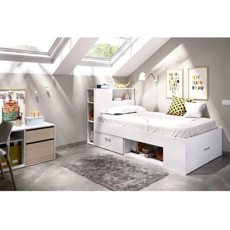 BEFARA LIT AVEC TIROIRS ET ÉTAGÈRES MEMORY - Blanc 1 BEFARA LIT AVEC TIROIRS ET ÉTAGÈRES MEMORY - Blanc