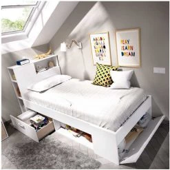 BEFARA LIT AVEC TIROIRS ET ÉTAGÈRES MEMORY - Blanc 8 BEFARA LIT AVEC TIROIRS ET ÉTAGÈRES MEMORY - Blanc -Lit enfant Soldes Boutique 64373691 4