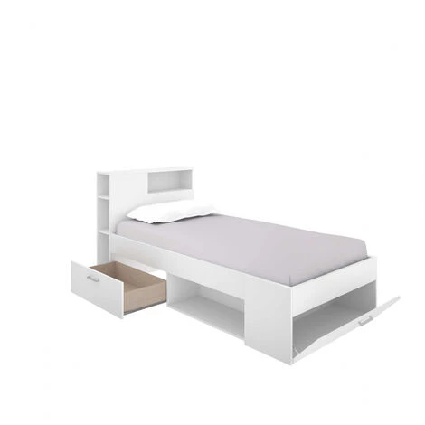 BEFARA LIT AVEC TIROIRS ET ÉTAGÈRES MEMORY - Blanc 5 BEFARA LIT AVEC TIROIRS ET ÉTAGÈRES MEMORY - Blanc – Image 5