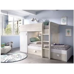 BEFARA LIT SUPERPOSÉ TRAIN MODULAIRE DUO - Gris / Blanc - Gris / Blanc