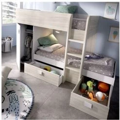 BEFARA LIT SUPERPOSÉ TRAIN MODULAIRE DUO - Gris / Blanc - Gris / Blanc -Lit enfant Soldes Boutique 64373872 3