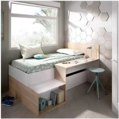 BEFARA LIT AVEC BUREAU ERIN - Blanc / Naturel